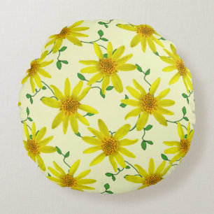 Botanical Yellow Arnica Wildflower on any Colour Round Cushion