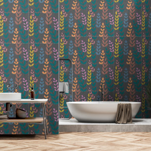 Botanical Yellow Grey Blue Orange Pink Leaves Wallpaper