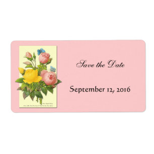 Botanical Yellow Pink Roses Save the Date Labels