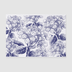 Botanicals blossoms in blue  decoupage tissue paper