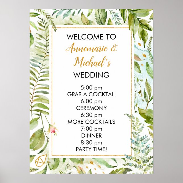 Botanicals Crystals Wedding Ceremony Welcome Sign (Front)