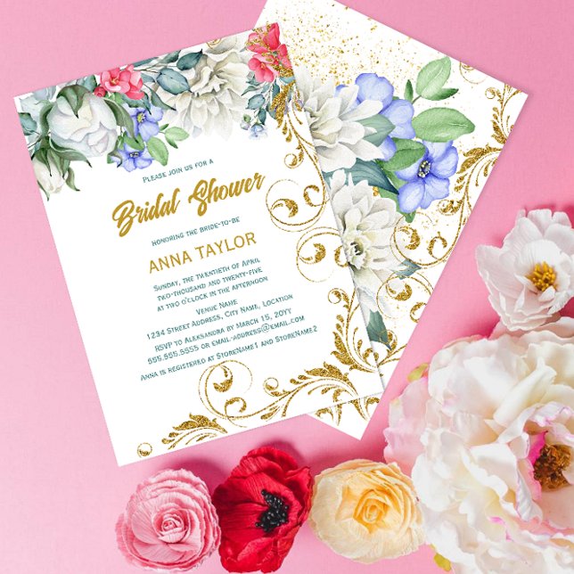 Botanicals Faux Gold Glitter Swirls Bridal Shower Invitation (Creator Uploaded)