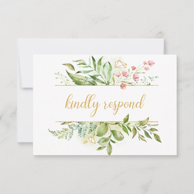 Botanicals Pink Flowers Watercolor Splash RSVP Card (Front)