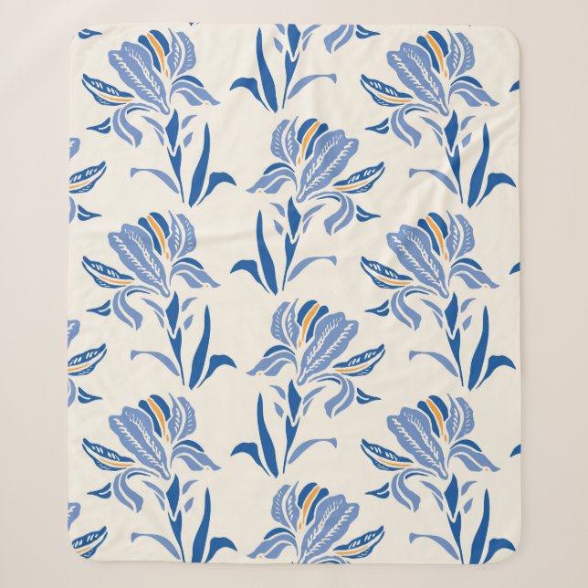 Botany Geometric Baroque Iris Flower Pattern. Seam Sherpa Blanket (Front)