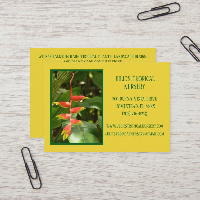Botany Green Plant Nursery Tropical Plants  Business Card (Front/Back In Situ)