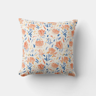 Botany linocut baroque: floral seamless background cushion