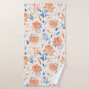 Botany Linocut Baroque Flower Pattern. Seamless Vi Bath Towel