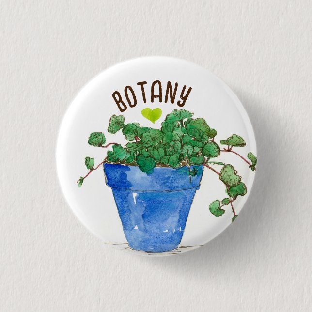 Botany Love Gotu Kola Herb Potted Plant Blue  3 Cm Round Badge (Front)