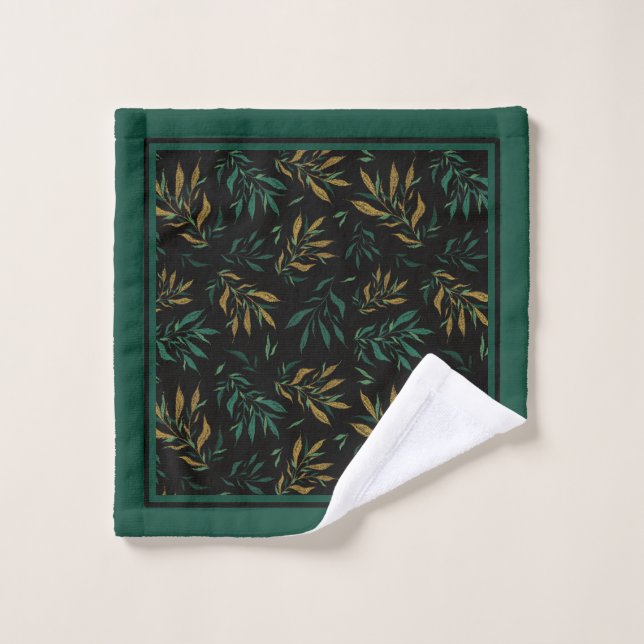 Botany Pattern with Gold and Green Twigs  Wash Cloth (Wash Cloth)
