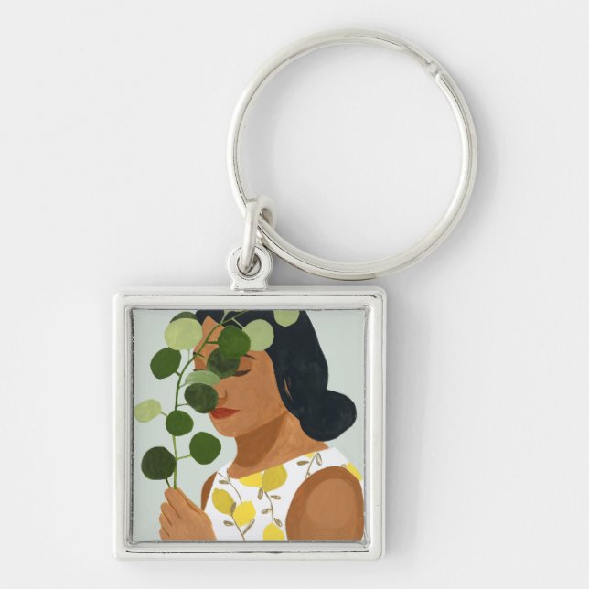 Botany Portrait - Woman with Greenery Key Ring (Front)