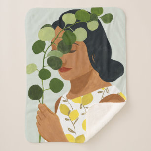 Botany Portrait - Woman with Greenery Sherpa Blanket