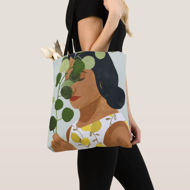 Botany Portrait - Woman with Greenery Tote Bag (Close Up)