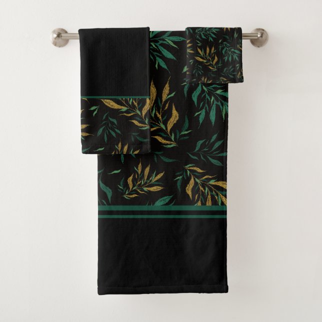 Botany Repeat Pattern Golden and Green Twigs  Bath Towel Set (Insitu)