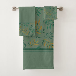 Botany Repeat Pattern Golden and Green Twigs  Bath Towel Set