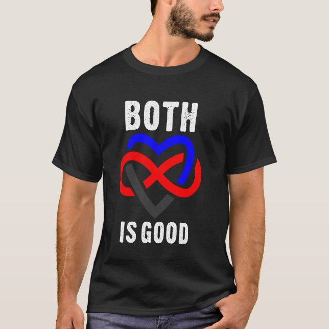 Both Is Good Infinity Heart Polyamory Pride T-Shirt (Front)