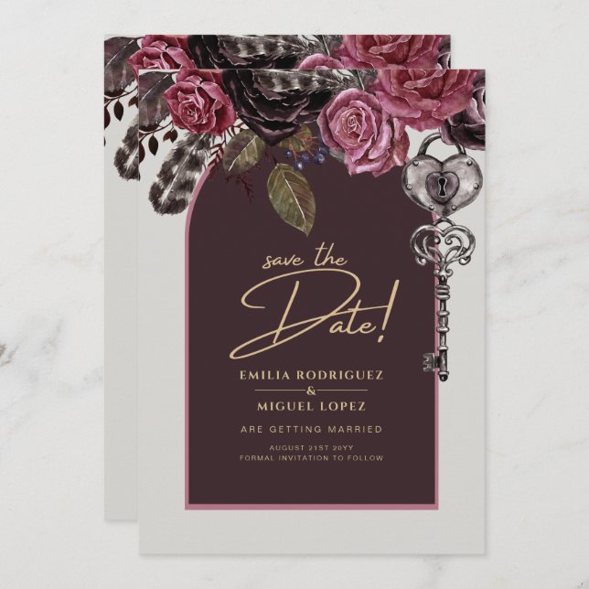 BOTHIC ROSE Burgundy Fall Wedding Invitation (Front/Back)