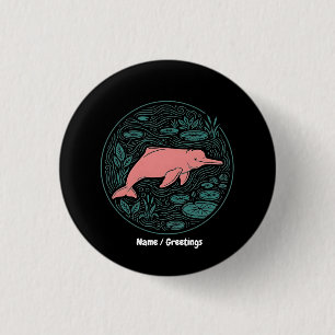 Boto Pink River Dolphin Wildlife Art Matte Salmon 3 Cm Round Badge