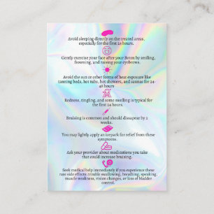 Botox Aftercare Faux Holograph Instruction Business Card