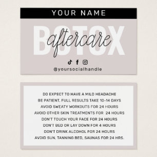 Botox Filler Injection Aftercare Instruction Card