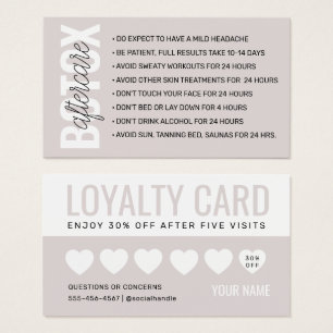 Botox Filler Injection Aftercare Instruction Card