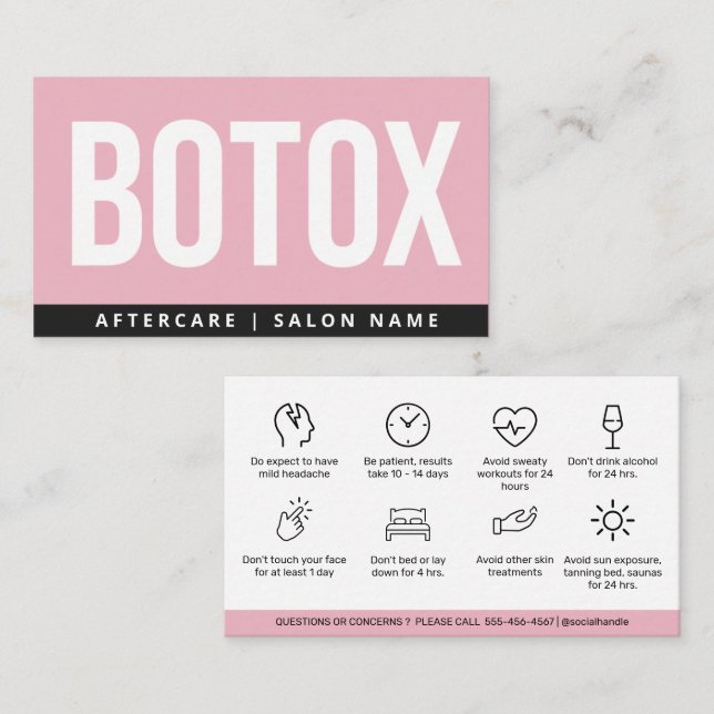 Botox Lip Filler instructions Editable Aftercare Business Card (Front/Back)