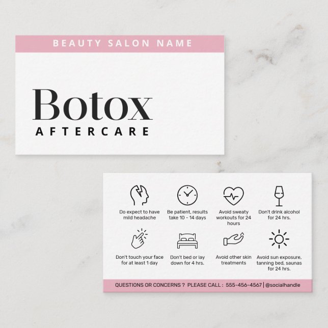 Botox Lip Filler instructions Editable Aftercare Business Card (Front/Back)
