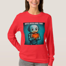 Bots Need Love Too - Women's Bright Red Lng Sleeve