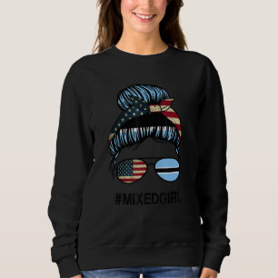 Botswana American Flag   USA Botswanan Messy Bun Sweatshirt