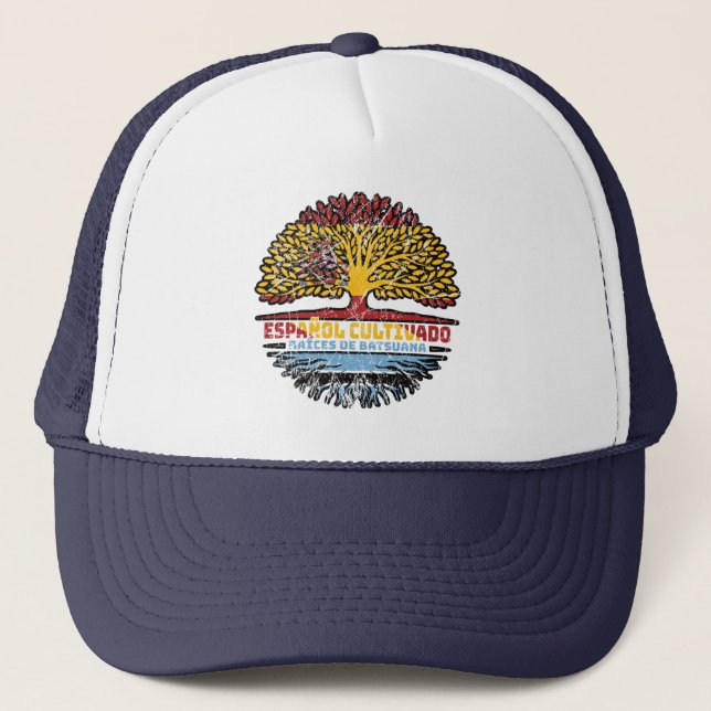 Botswana Batswana Spanish Spain Tree Roots Flag Trucker Hat (Front)