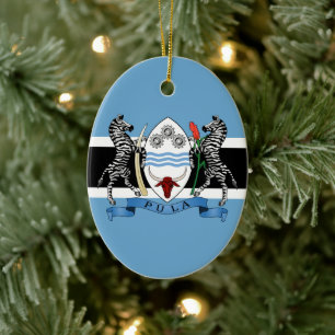 Botswana Coat of Arms/ Flag Ceramic Ornament