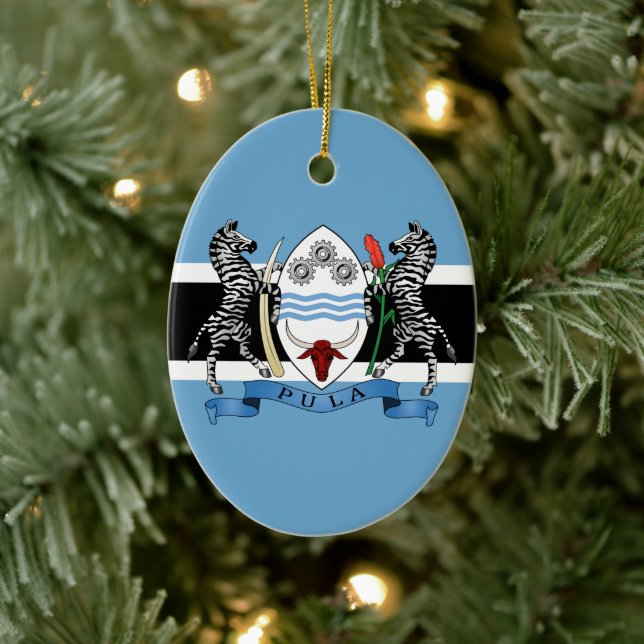 Botswana Coat of Arms/ Flag Ceramic Ornament (Tree)