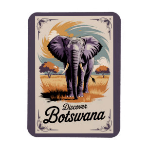 Botswana Elephant Illustration Travel Art Vintage Magnet