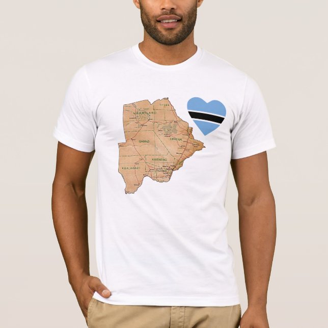 Botswana Flag Heart and Map T-Shirt (Front)