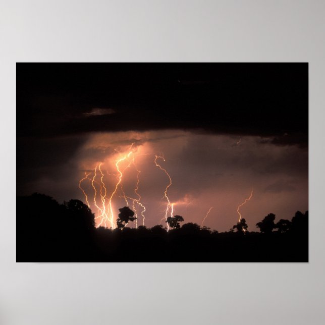 Botswana, Moremi Game Reserve, Lightning fills Poster (Front)