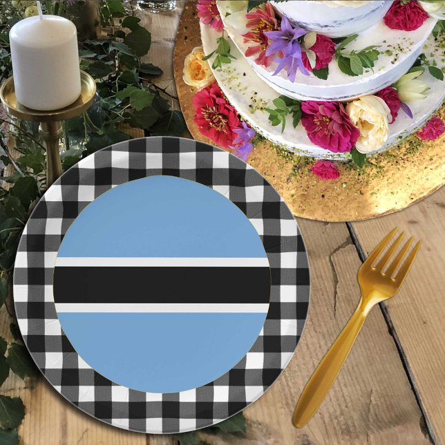 Botswana Plate, buffalo plaid & Botswana Flag Paper Plate (Creator Uploaded)