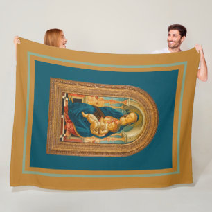 Botticelli (1445-1510) Madonna & Child Enthroned  Fleece Blanket