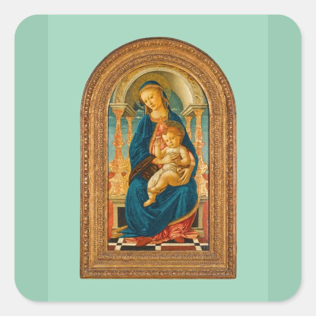 Botticelli (1445-1510) Madonna & Child Enthroned  Square Sticker (Front)
