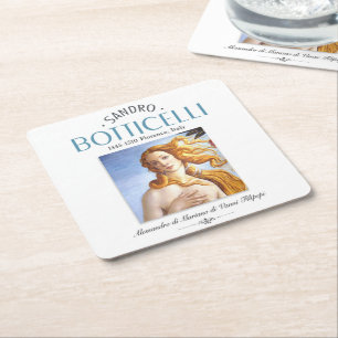 Botticelli Birth of Venus Painting and Painter Bio Square Paper Coaster