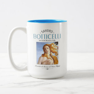 Botticelli Birth of Venus Painting and Painter Bio Two-Tone Coffee Mug