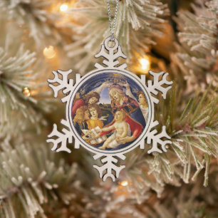 Botticelli Madonna and Child Snowflake Pewter Christmas Ornament