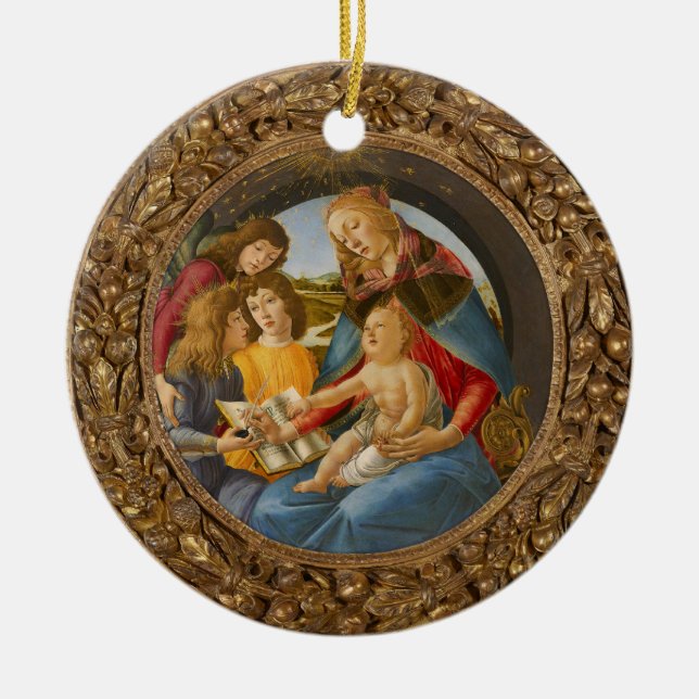 Botticelli Madonna Magnificat Child 3 Angels Book Ceramic Ornament (Front)