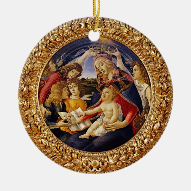 Botticelli Madonna of Magnificat Child and Angels Ceramic Ornament (Front)