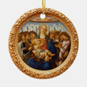 Botticelli Madonna with Child 8 Angels and Lilies Ceramic Ornament