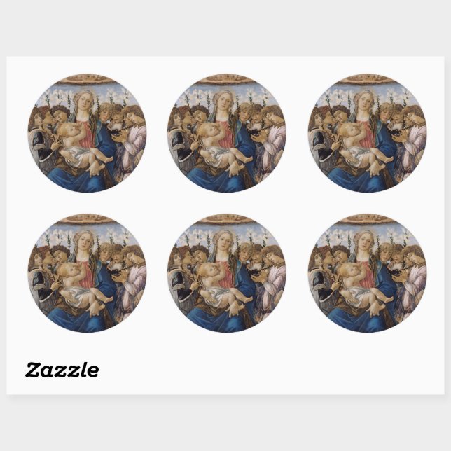 Botticelli Mary Jesus and singing Angels Classic Round Sticker (Sheet)