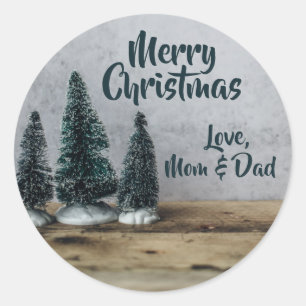 Bottle Brush Trees driftwood butcher block counter Classic Round Sticker