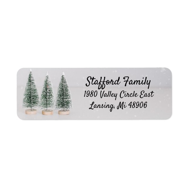 Bottle Brush Trees, snowflakes, miniature address Return Address Label (Front)