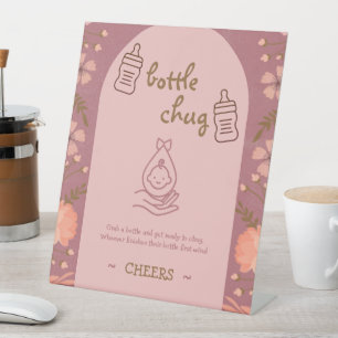 Bottle Chug Game Baby Shower Pedestal Sign