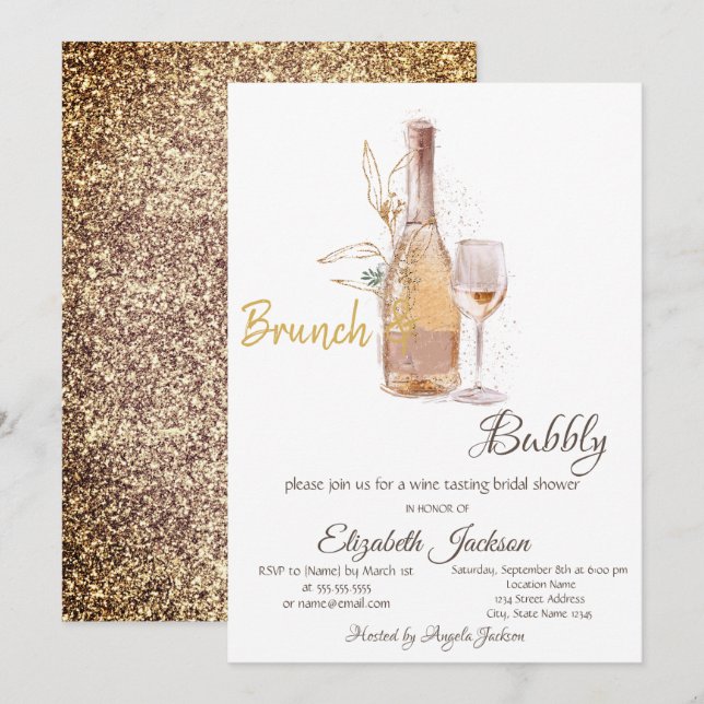 Bottle Glass,Glitter Bridal Shower  Invitation (Front/Back)