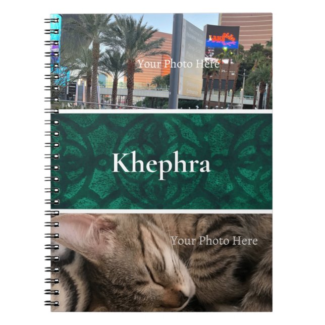 Bottle Green Batik Photo Collage, Border, Name Notebook (Front)