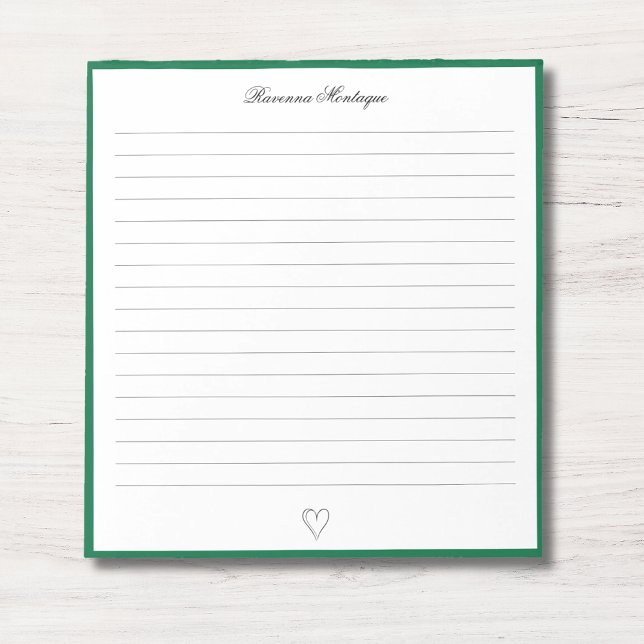 Bottle Green Border and Heart Custom Script Lined Notepad (Creator Uploaded)
